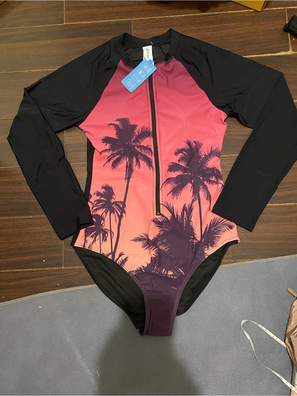 Halcurt Womens Long Sleeve Rash Guard UPF 50One Piece Swimsuit Palm Tree Sunset